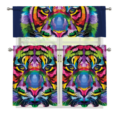 Colorful Tiger Portrait Print 3 Piece Kitchen Curtains