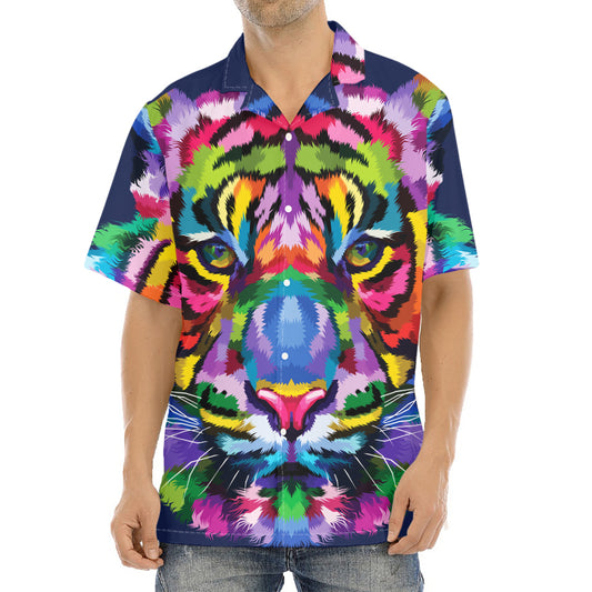 Colorful Tiger Portrait Print Aloha Shirt