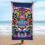 Colorful Tiger Portrait Print Beach Towel