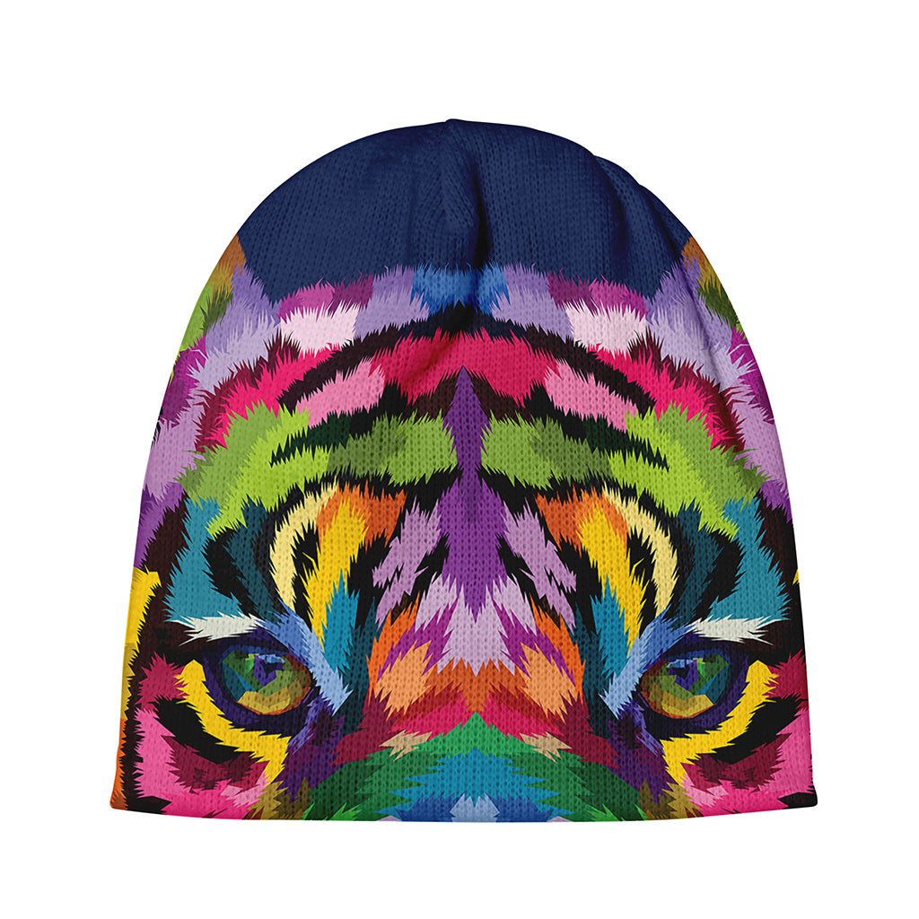 Colorful Tiger Portrait Print Beanie