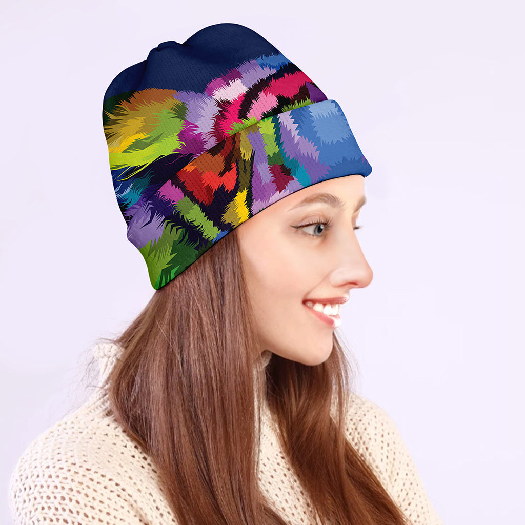 Colorful Tiger Portrait Print Beanie