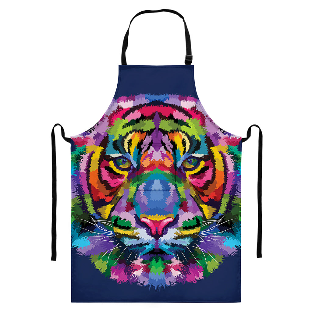 Colorful Tiger Portrait Print Bib Apron With Pocket