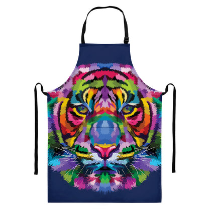 Colorful Tiger Portrait Print Bib Apron With Pocket
