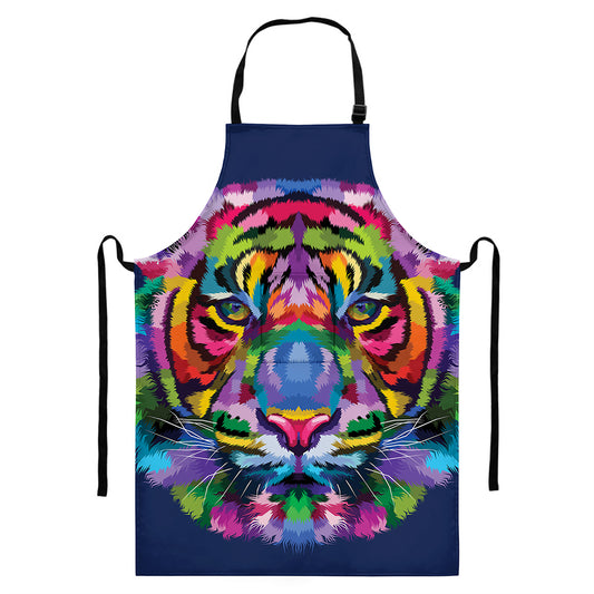 Colorful Tiger Portrait Print Bib Apron With Pocket