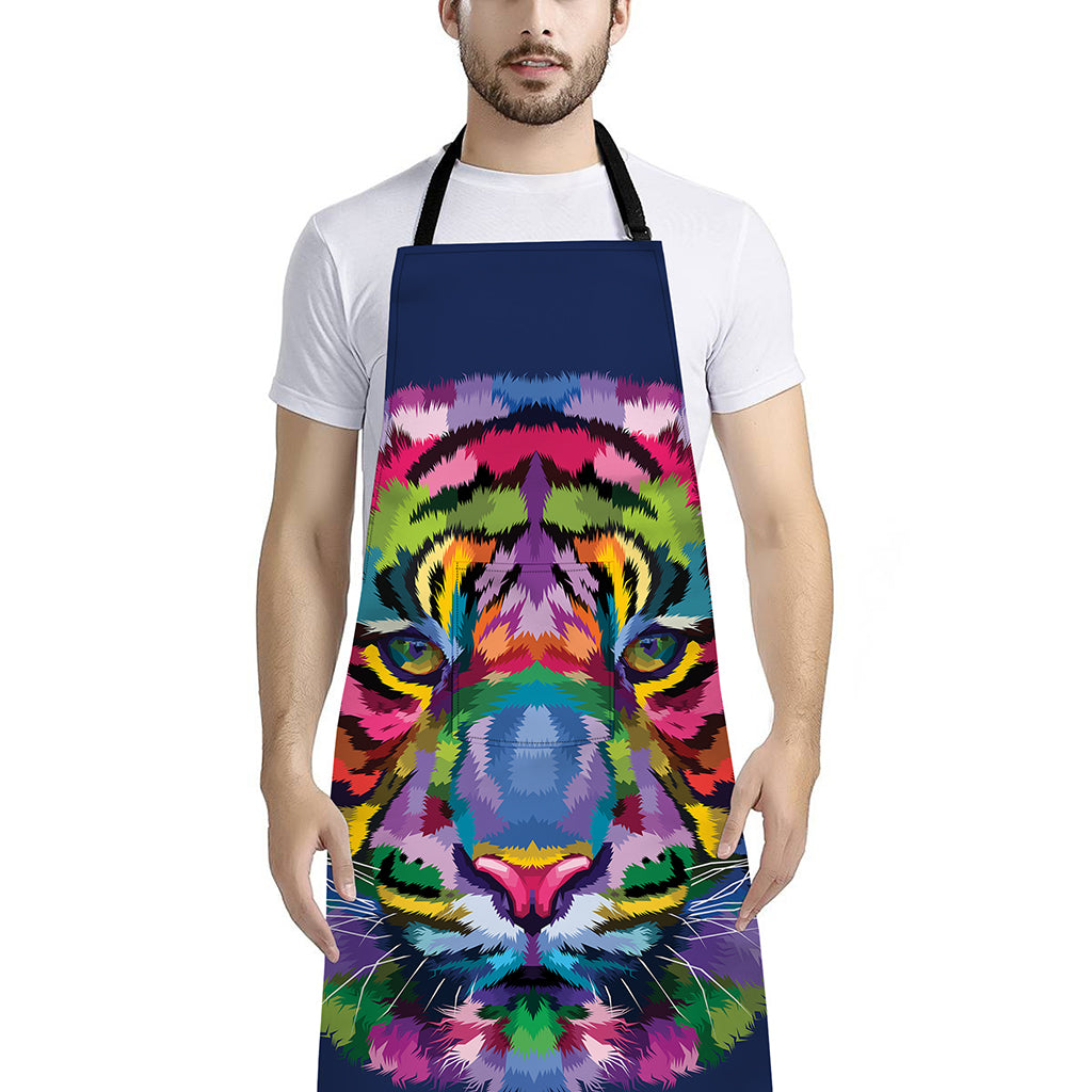 Colorful Tiger Portrait Print Bib Apron With Pocket