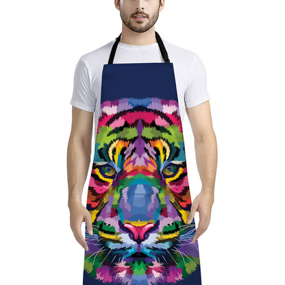 Colorful Tiger Portrait Print Bib Apron With Pocket