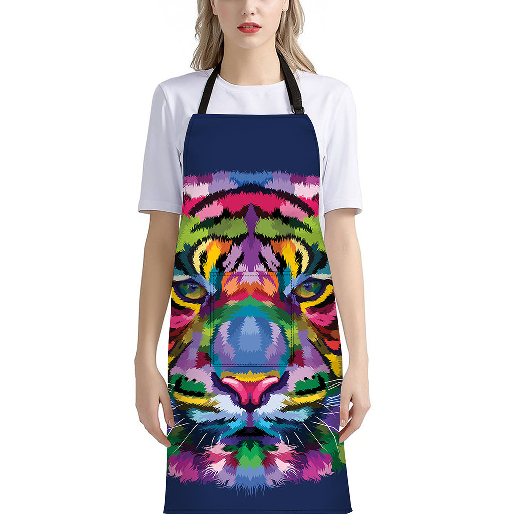 Colorful Tiger Portrait Print Bib Apron With Pocket