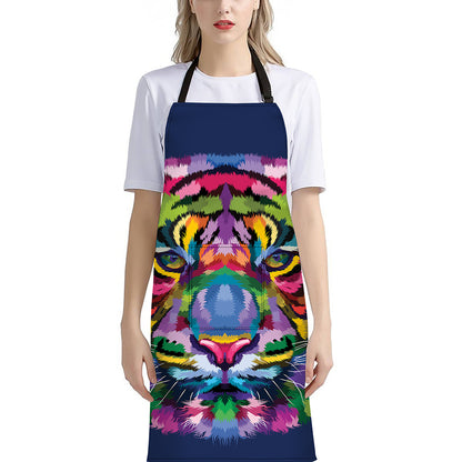 Colorful Tiger Portrait Print Bib Apron With Pocket