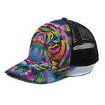 Colorful Tiger Portrait Print Black Mesh Trucker Cap