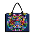 Colorful Tiger Portrait Print Canvas Tote Bag