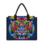 Colorful Tiger Portrait Print Canvas Tote Bag