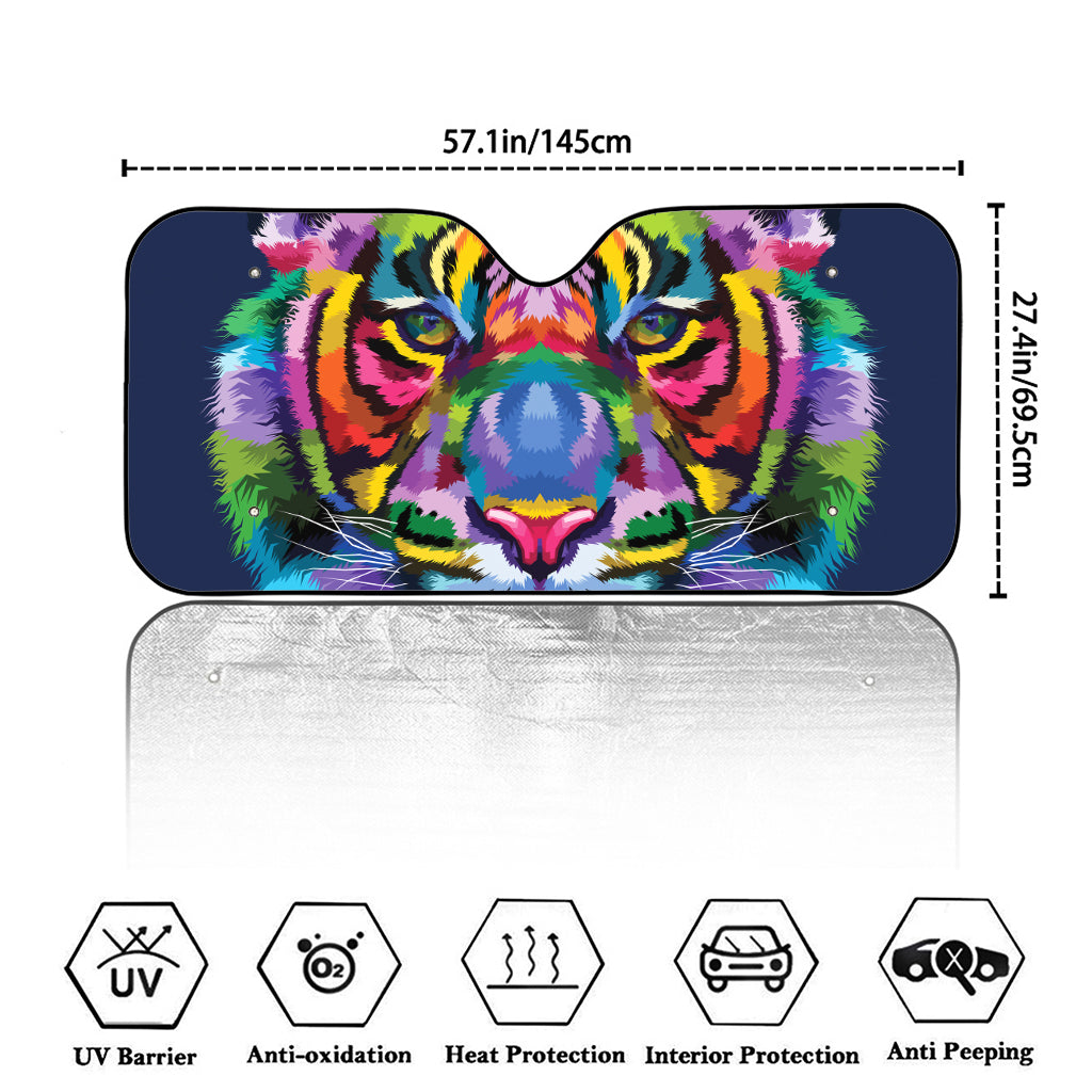 Colorful Tiger Portrait Print Car Windshield Sun Shade