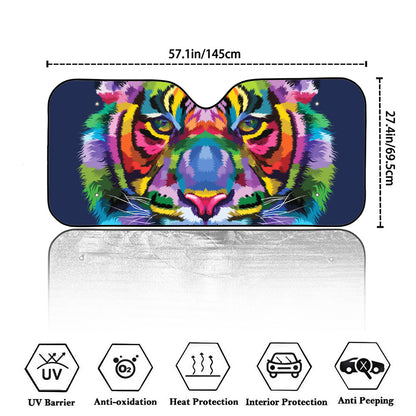 Colorful Tiger Portrait Print Car Windshield Sun Shade