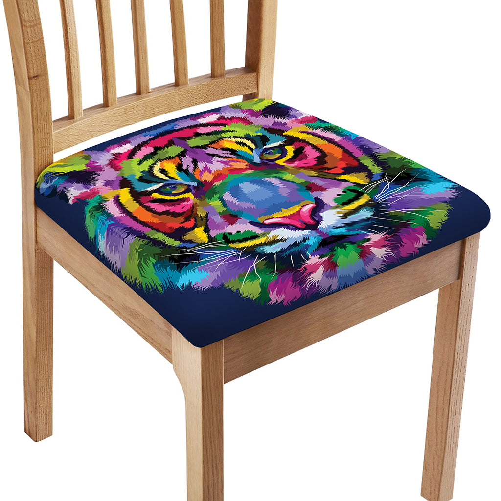Colorful Tiger Portrait Print Chair Cushion Cover