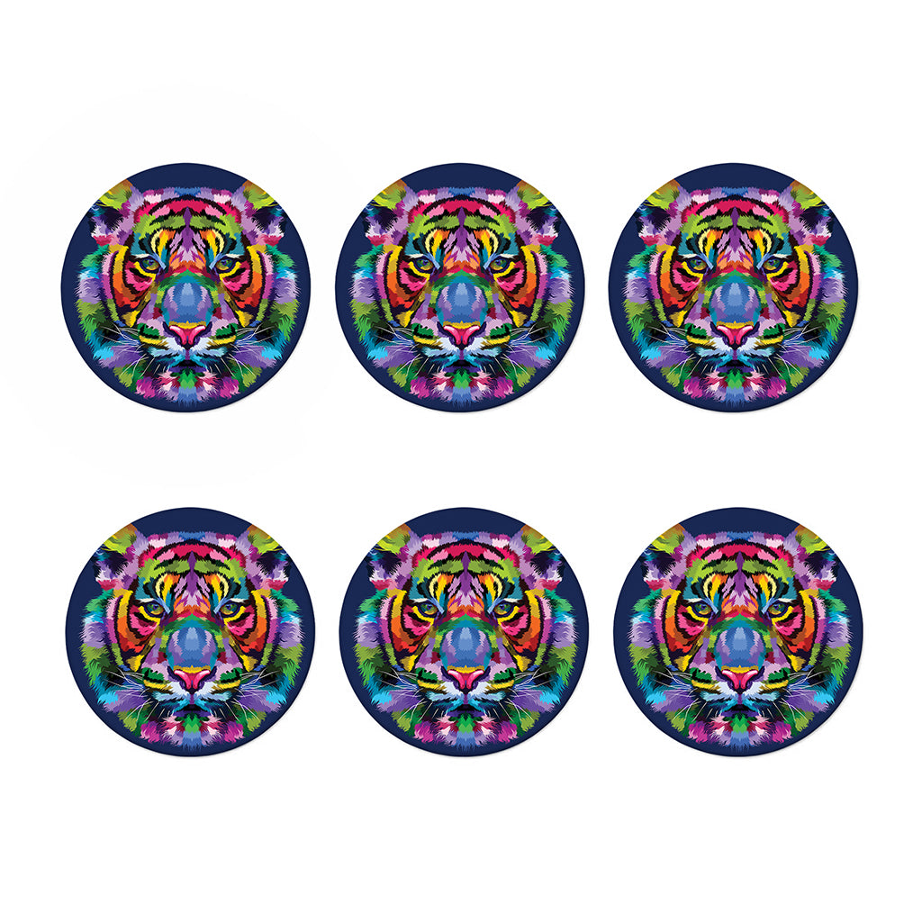 Colorful Tiger Portrait Print Coaster Set
