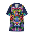 Colorful Tiger Portrait Print Cotton Hawaiian Shirt