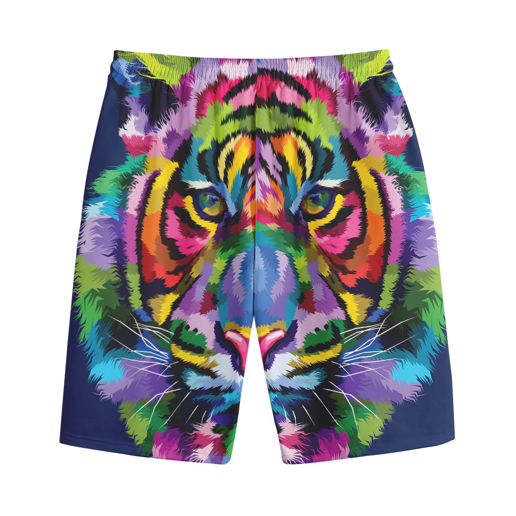 Colorful Tiger Portrait Print Cotton Shorts