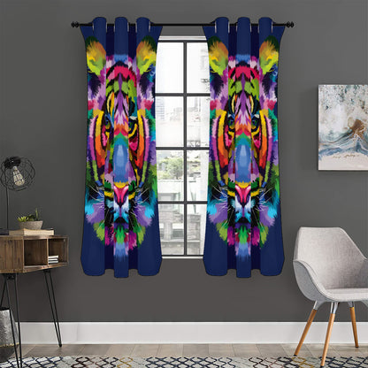Colorful Tiger Portrait Print Curtain