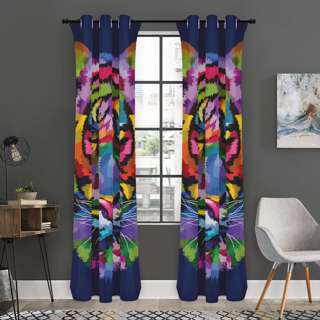 Colorful Tiger Portrait Print Curtain