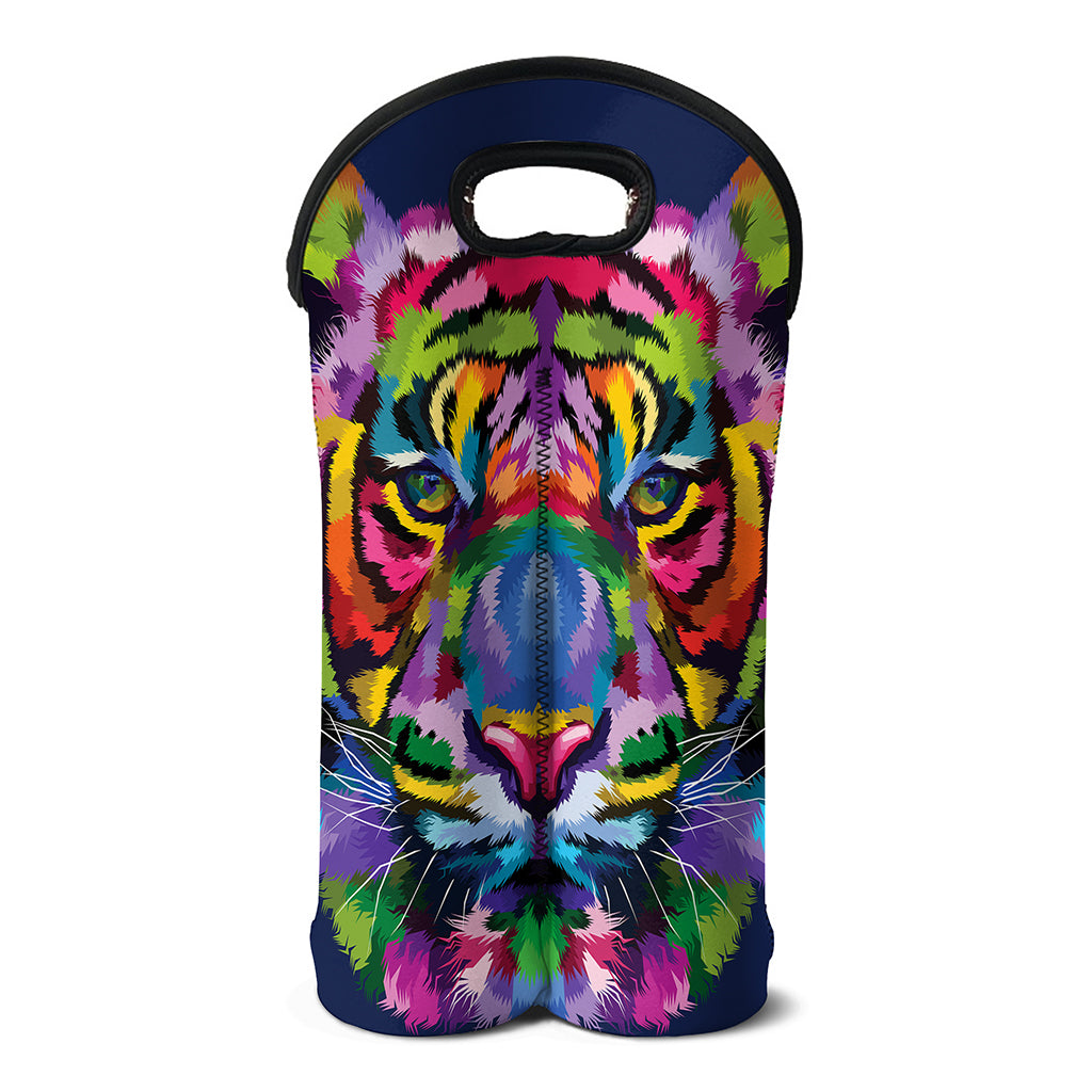Colorful Tiger Portrait Print Double Neoprene Wine Tote