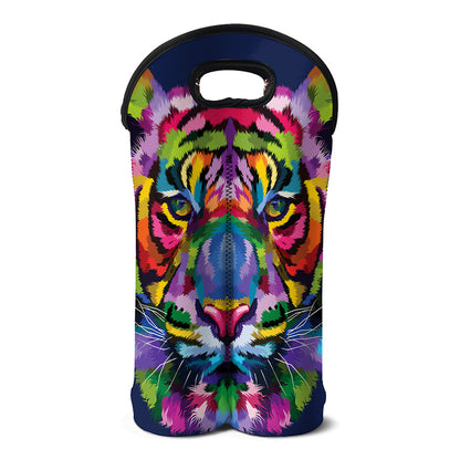 Colorful Tiger Portrait Print Double Neoprene Wine Tote
