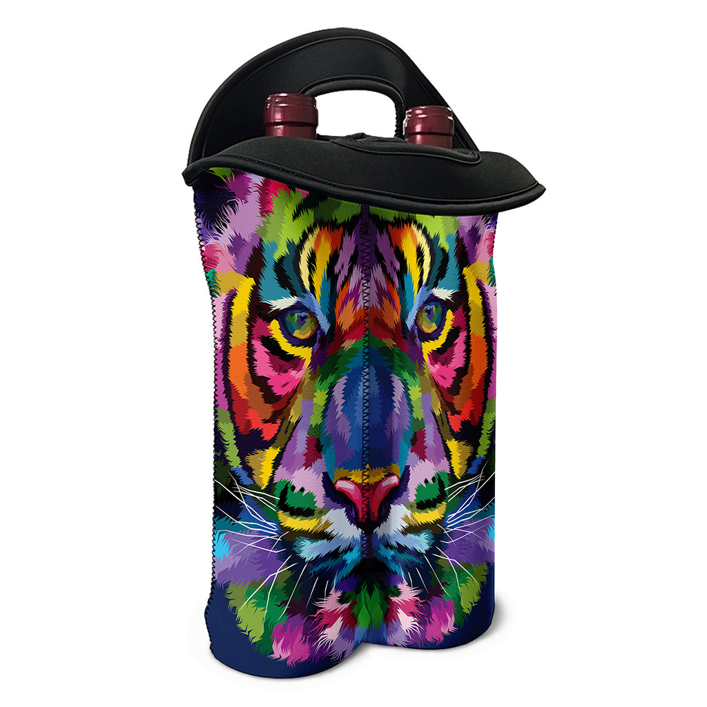 Colorful Tiger Portrait Print Double Neoprene Wine Tote