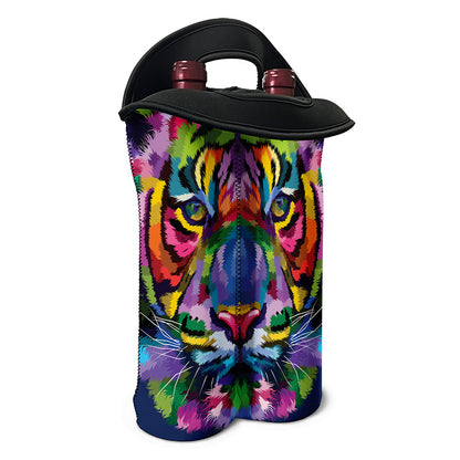 Colorful Tiger Portrait Print Double Neoprene Wine Tote