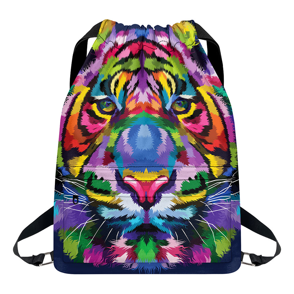 Colorful Tiger Portrait Print Drawstring Backpack