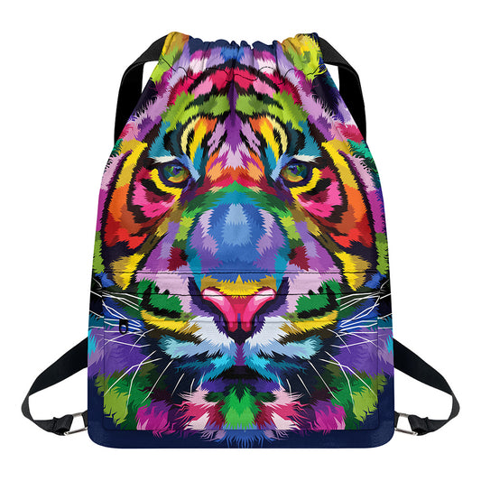 Colorful Tiger Portrait Print Drawstring Backpack