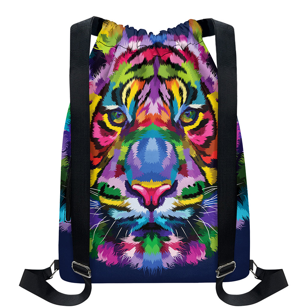 Colorful Tiger Portrait Print Drawstring Backpack