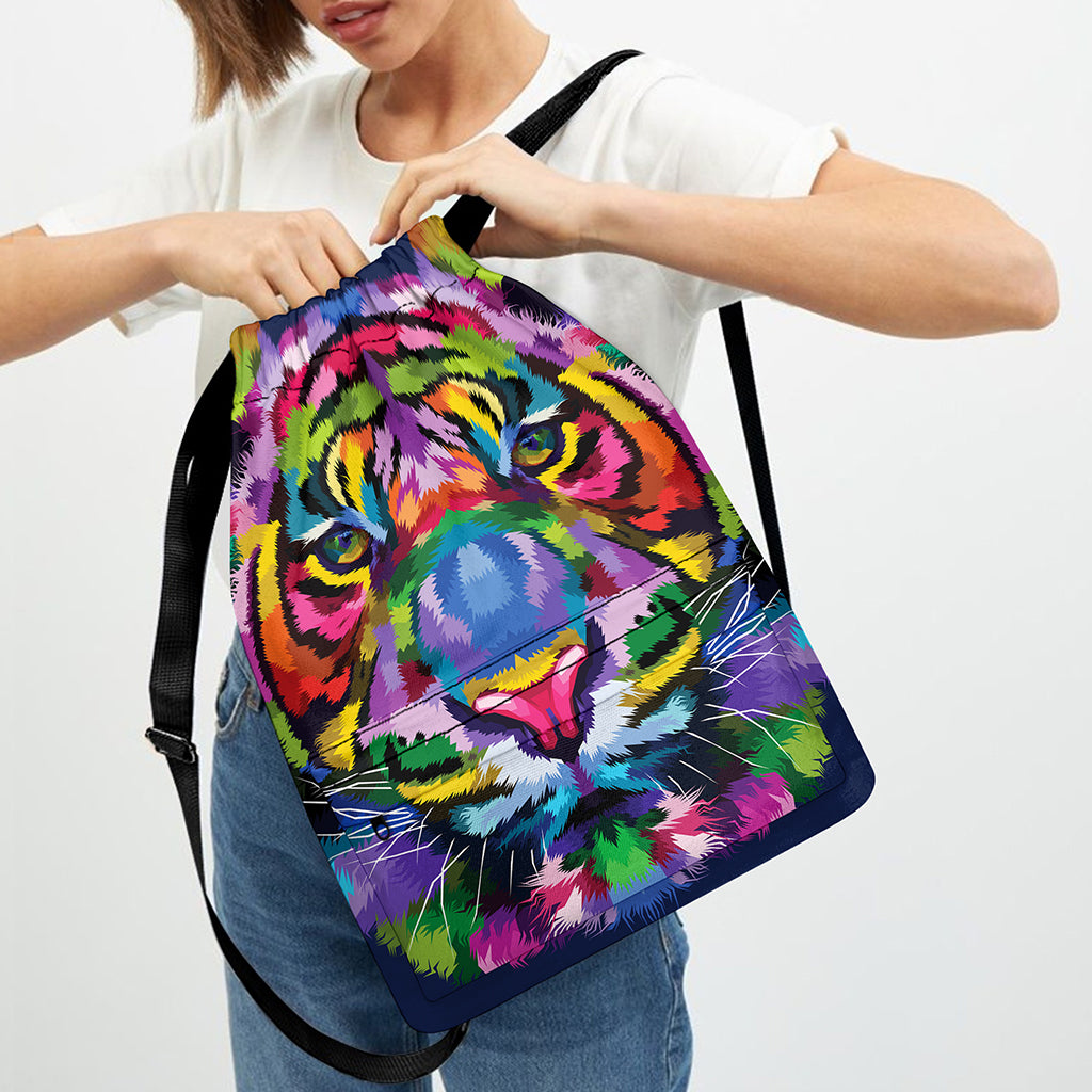 Colorful Tiger Portrait Print Drawstring Backpack