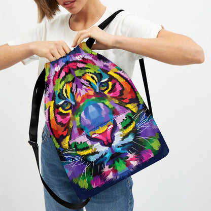 Colorful Tiger Portrait Print Drawstring Backpack
