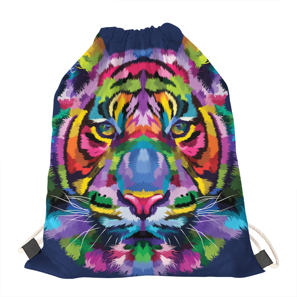 Colorful Tiger Portrait Print Drawstring Bag