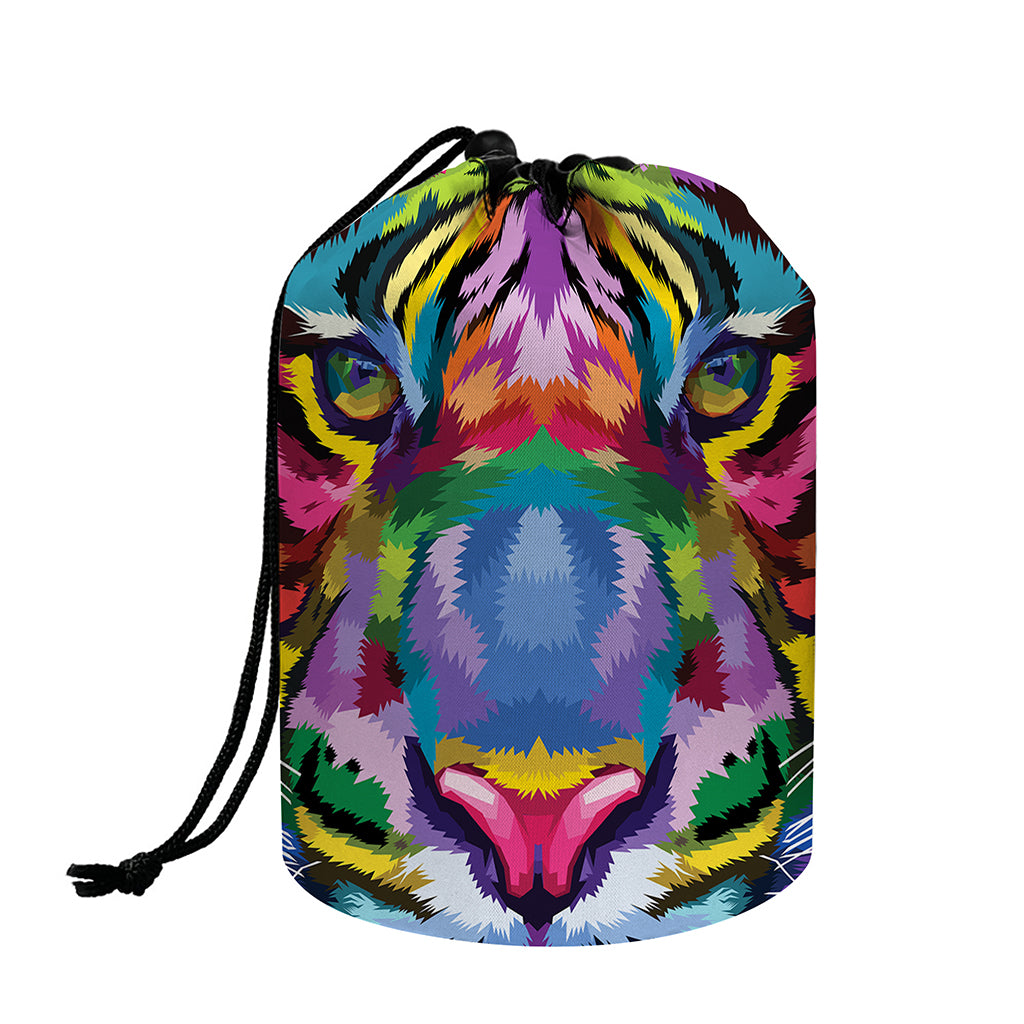 Colorful Tiger Portrait Print Drawstring Makeup Bag