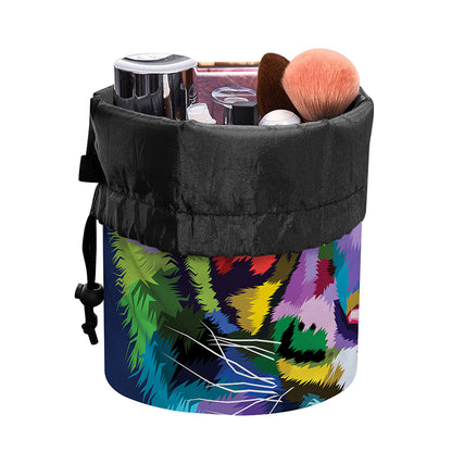 Colorful Tiger Portrait Print Drawstring Makeup Bag