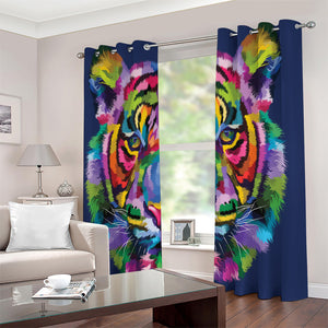 Colorful Tiger Portrait Print Extra Wide Grommet Curtains