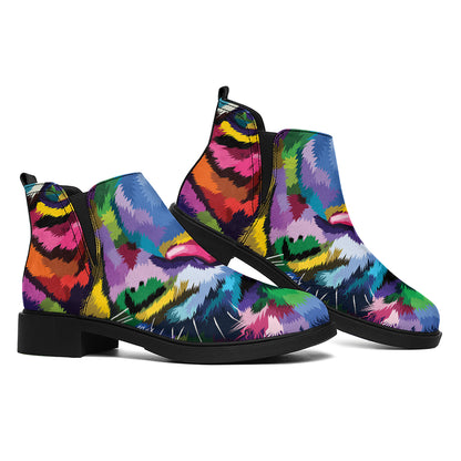 Colorful Tiger Portrait Print Flat Ankle Boots