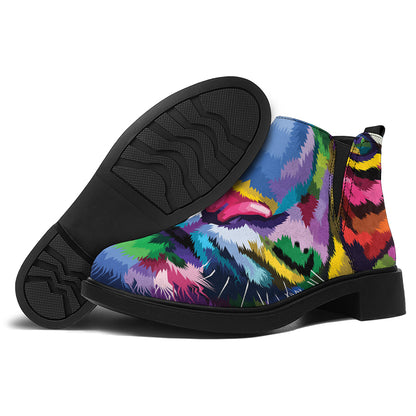 Colorful Tiger Portrait Print Flat Ankle Boots