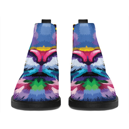 Colorful Tiger Portrait Print Flat Ankle Boots