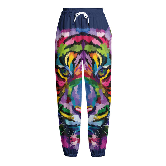 Colorful Tiger Portrait Print Fleece Lined Knit Pants