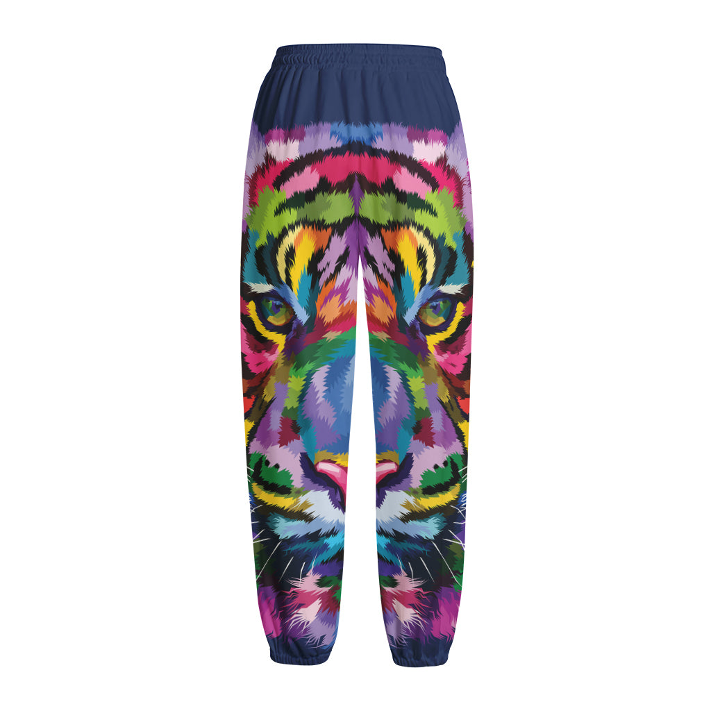 Colorful Tiger Portrait Print Fleece Lined Knit Pants