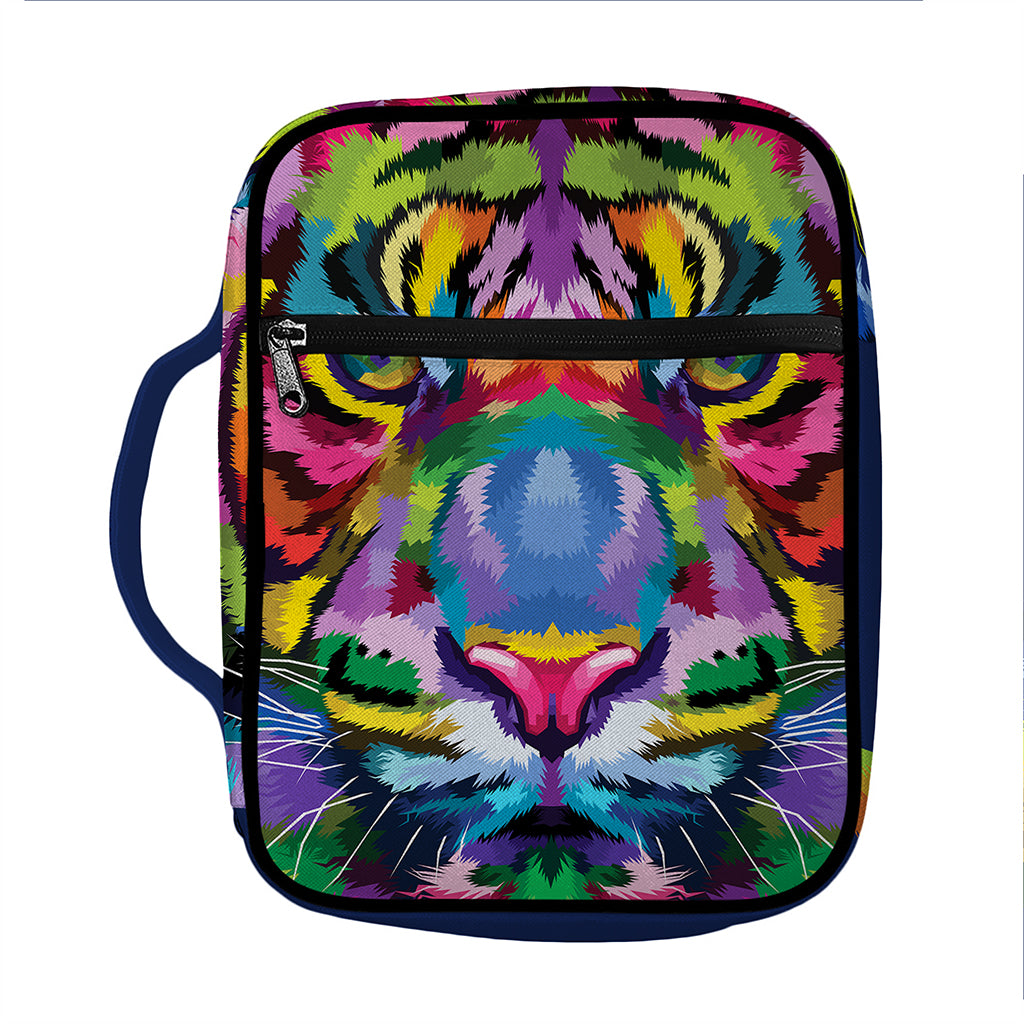Colorful Tiger Portrait Print Front Pocket Bible Bag