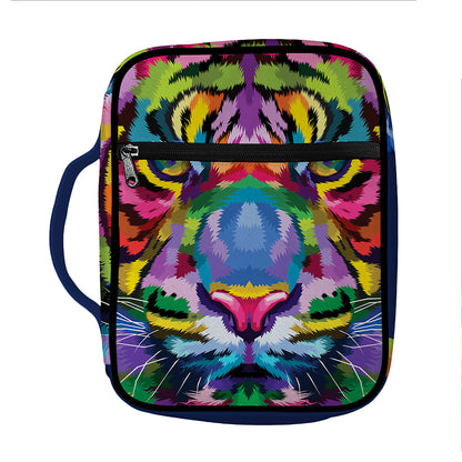 Colorful Tiger Portrait Print Front Pocket Bible Bag