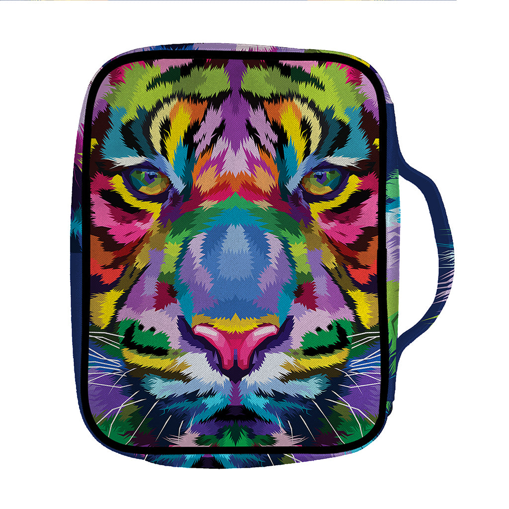 Colorful Tiger Portrait Print Front Pocket Bible Bag