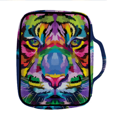 Colorful Tiger Portrait Print Front Pocket Bible Bag