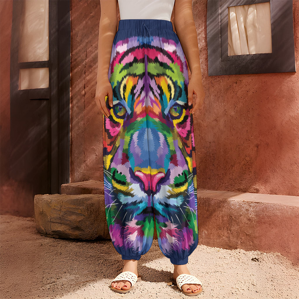Colorful Tiger Portrait Print Harem Pants