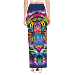 Colorful Tiger Portrait Print High Slit Maxi Skirt