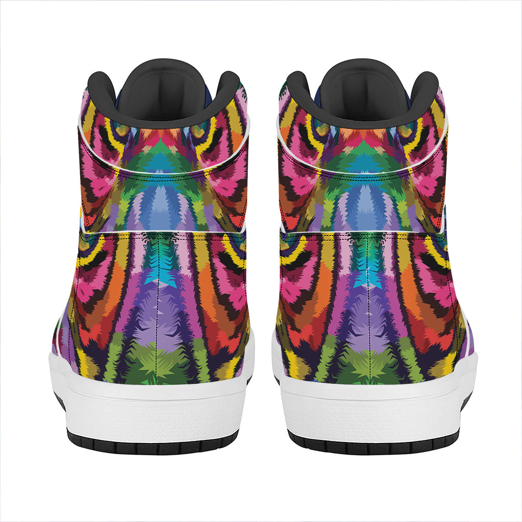 Colorful Tiger Portrait Print High Top Leather Sneakers