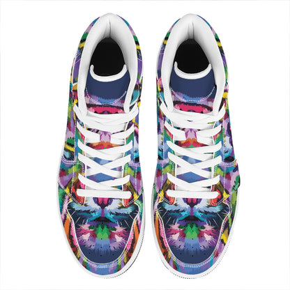 Colorful Tiger Portrait Print High Top Leather Sneakers
