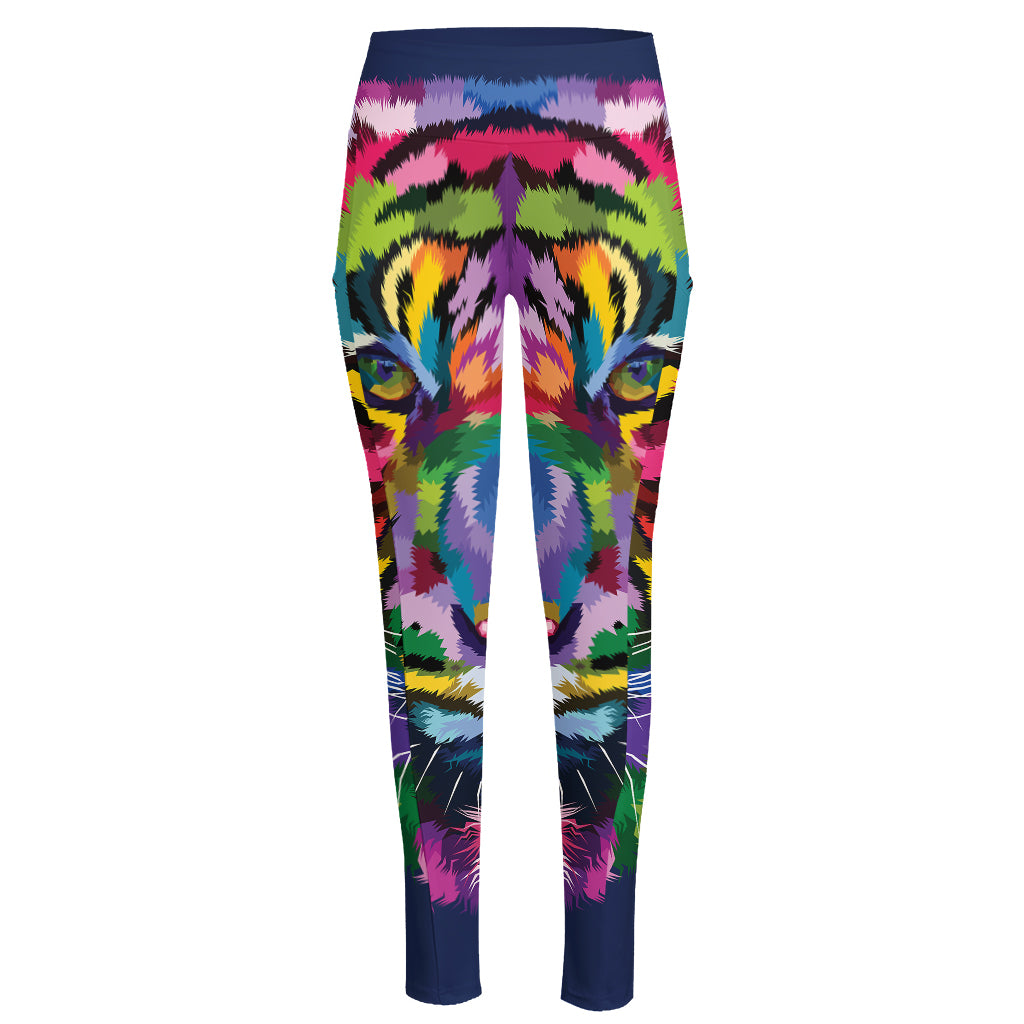 Colorful Tiger Portrait Print High-Waisted Pocket Leggings
